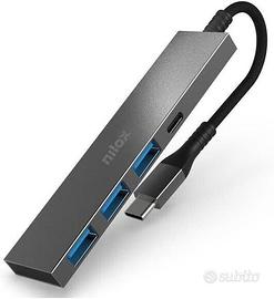 Nilox NXHUBUSBC02 Hub USB con 4 Porte, 3 porte USB