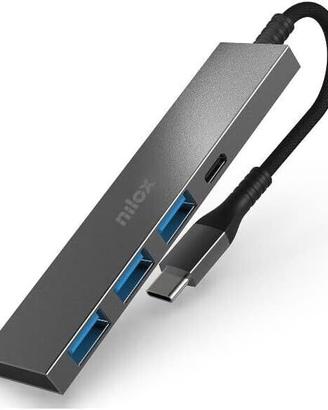 Nilox NXHUBUSBC02 Hub USB con 4 Porte, 3 porte USB