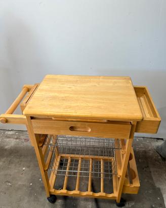 Carrello da cucina in legno con cassetto, cestelli
