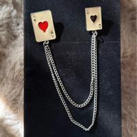 Spilla vintage doppio asso cuori con catene