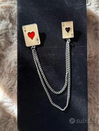 Spilla vintage doppio asso cuori con catene