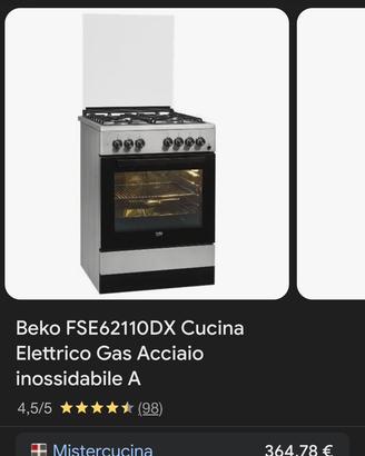 Cucina 4 fuochi a gas con forno elettrico.