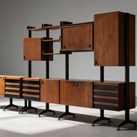 Grande libreria vintage in tek e metallo