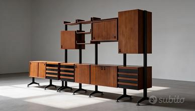 Grande libreria vintage in tek e metallo