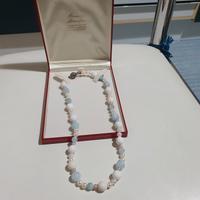 Collana di perle bianche e perle acquamarina 