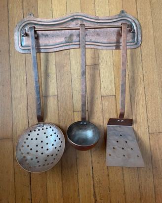 Set serie mestolo schiumarola paletta rame antico