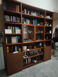 libreria in legno con vetrina e ante 