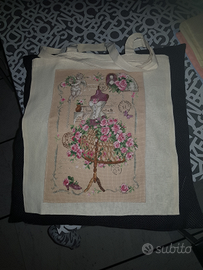 Borsa di cotone + decoro punto-croce fatto a mano