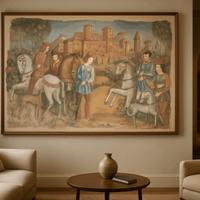 Grande quando scena medievale Stile affresco