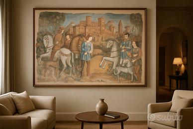 Grande quando scena medievale Stile affresco