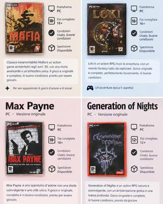 4 giochi PC originali: Mafia, Loki, Max Payne