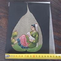 Foglia di Pipal,  indiana, dipinta a mano