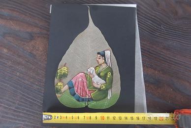 Foglia di Pipal,  indiana, dipinta a mano