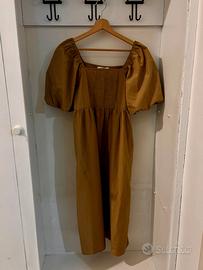 FEI DING brown puff-sleeve midi dress