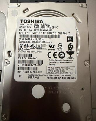 Toshiba Hard disk 500GB – HDD SATA 2,5” 7200 RPM