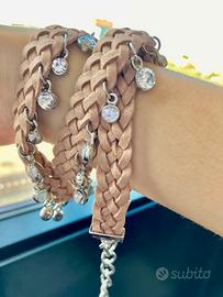 Bracciale in finta pelle intrecciata e brillantini