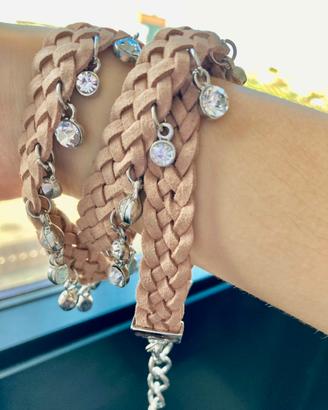 Bracciale in finta pelle intrecciata e brillantini