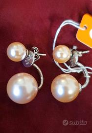 Orecchini "double pearl", in Argento 925.