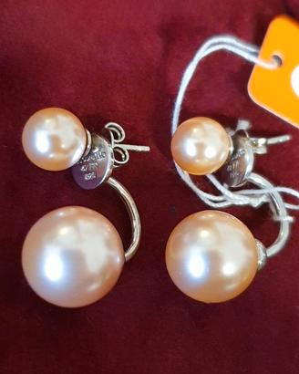 Orecchini "double pearl", in Argento 925.