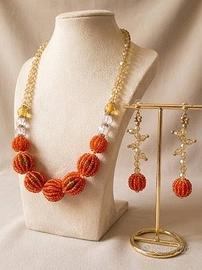 Collana sfere Orecchini Vintage rosso Pezzo Unico