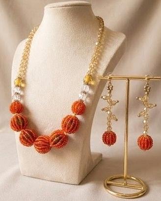 Collana sfere Orecchini Vintage rosso Pezzo Unico