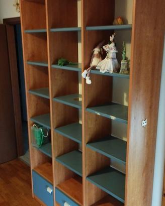Libreria in legno a più scomparti
