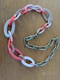 Collana catena brunita e anelli colorati in resina