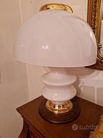 Lampada vintage da tavolo grande in legno , vetro 