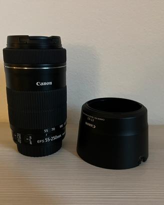 Obiettivo Canon 55-250 mm + paraluce