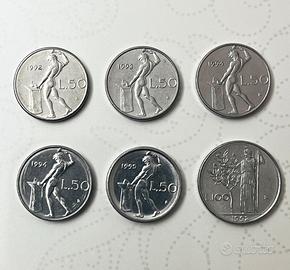 5 monete lire 50 - 1 moneta lire 100 formato MINI