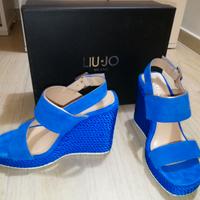 Sandali in camoscio blue, misura 37, alto 10 cm