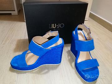 Sandali in camoscio blue, misura 37, alto 10 cm