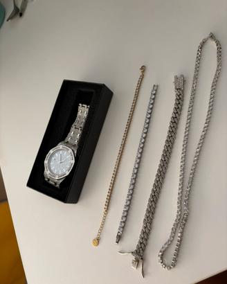 Set orologio, bracciali e collana (tennis)