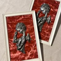 Quadretti vintage con basso rilievo in peltro