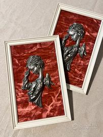 Quadretti vintage con basso rilievo in peltro