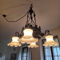 Lampadario + Lampada da terra in ferro battuto