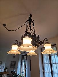 Lampadario + Lampada da terra in ferro battuto