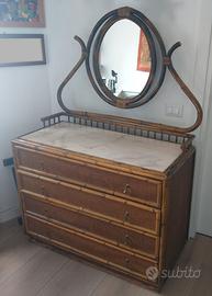 Cassettiera vintage in bamboo e paglia di Vienna