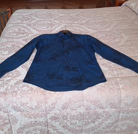camicia daniele alessandrini blu fiori neri