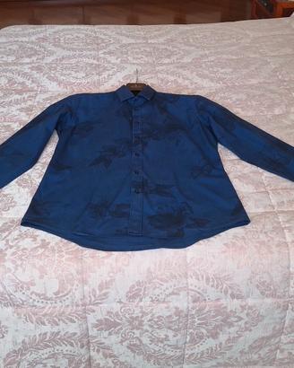 camicia daniele alessandrini blu fiori neri