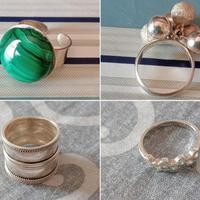 4 Anelli Argento 925, Malachite & Zirconi