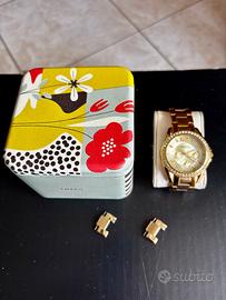 Orologio Fossil Donna Oro e Cristalli con Box