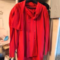 Camicia donna vintage rossa di seta con sciarpa 