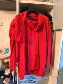 Camicia donna vintage rossa di seta con sciarpa 
