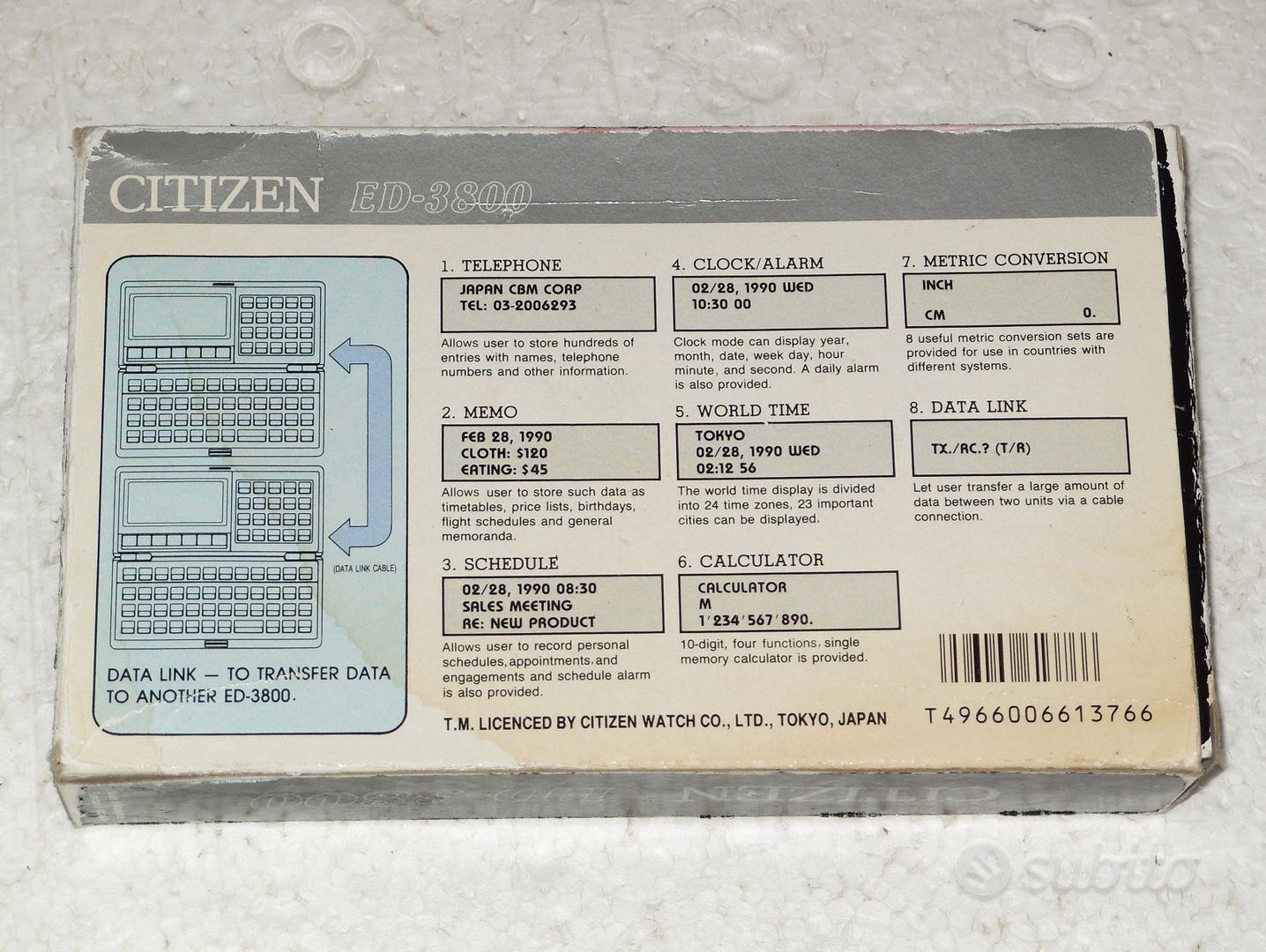 Agenda electrónica Citizen ED-3800 vintage, antigua. Como nueva!!!