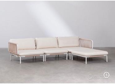 Divano componibile Roubly con pouf beige chiaro