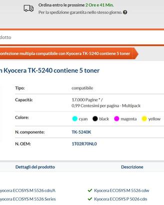 toner stampante compatibili kyocera 2N + 3 colori