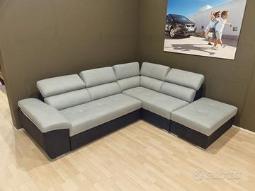 Divano con pouf contenitore e pouf estraibile