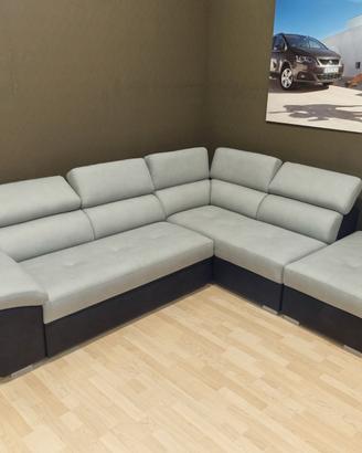 Divano con pouf contenitore e pouf estraibile