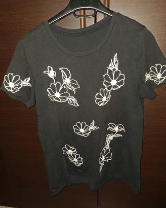 T-shirt maglietta a maniche lunghe Upim nera fiori
